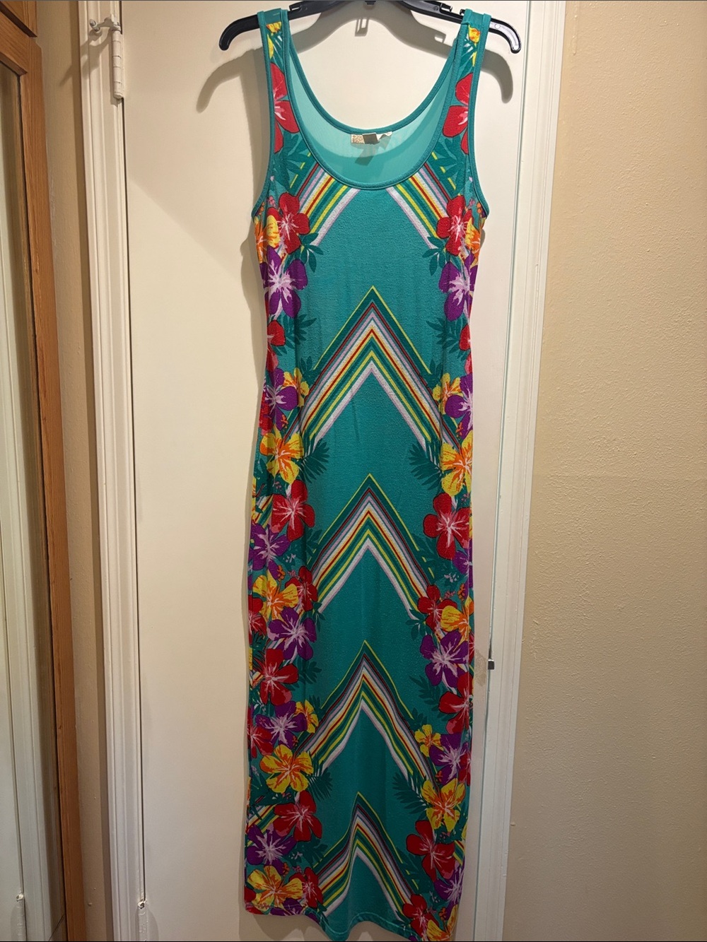 Derek Heart Turquoise Floral Chevron Maxi Dress